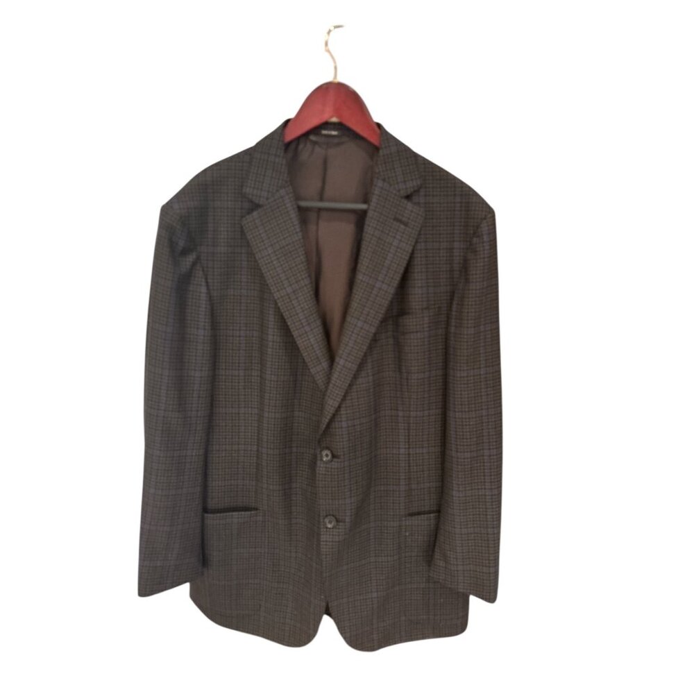 Ermenegildo Zegna Mens Brown Plaid Wool Blazer Jacket Size 46R Made In Spain